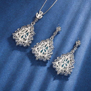 Luxury 8*12mm Paraiba Tourmaline Pendant Necklace Drop Earrings for Women - Charming Fine Jewellery Set - The Jewellery Supermarket